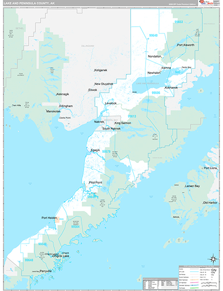 Lake and Peninsula Borough (County), AK Carrier Route Wall Map